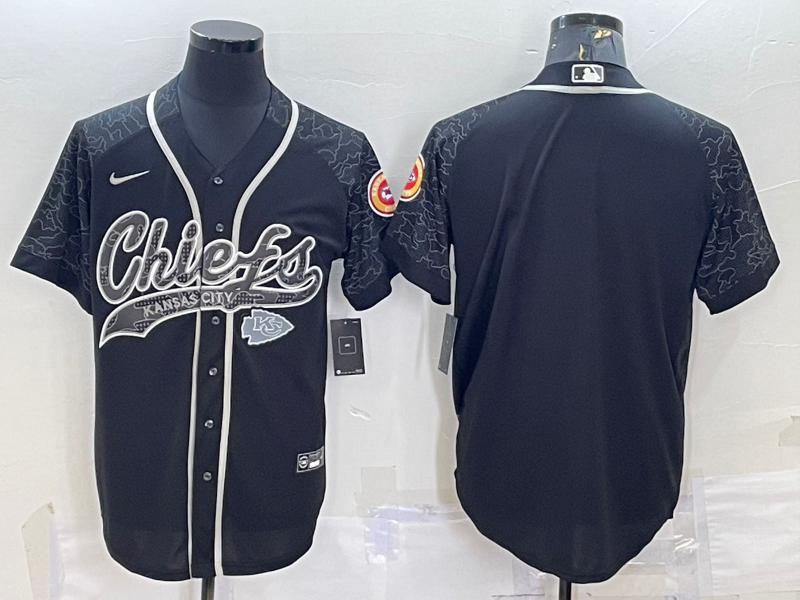 Men's Kansas City Chiefs Blank Black Reflective With Patch Cool Base Stitched Baseball Jersey Men's Kansas City Chiefs Blank Black Reflective With Patch Cool Base Stitched Baseball Jersey